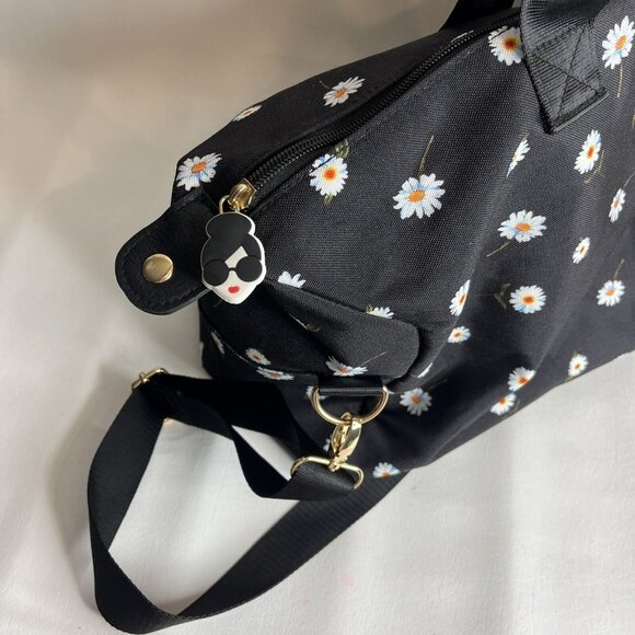 Alice + Olivia By Stacey Bendet Black Tote Bag Daisy Flowers 3 Straps Top Zip - Picture 3 of 10